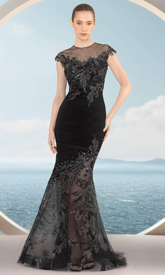 Janique 2508 - Illusion Jewel Evening Dress Mother of the Bride Dresses 0 / Black