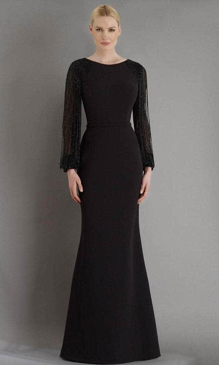 Janique BSH-001 - Beaded Bateau Neck Formal Dress Mother of the Bride Dresses 18 / Black