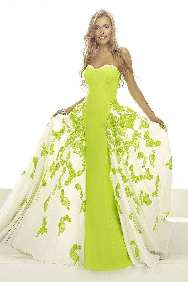 Janique W1376 - Strapless A-line Overlay Gown Ball Gowns 8 / Chartreuse/Ivory