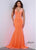 Johnathan Kayne 2308 - Plunging V-Neck Velvet Evening Dress Evening Dresses 00 / Neon Orange