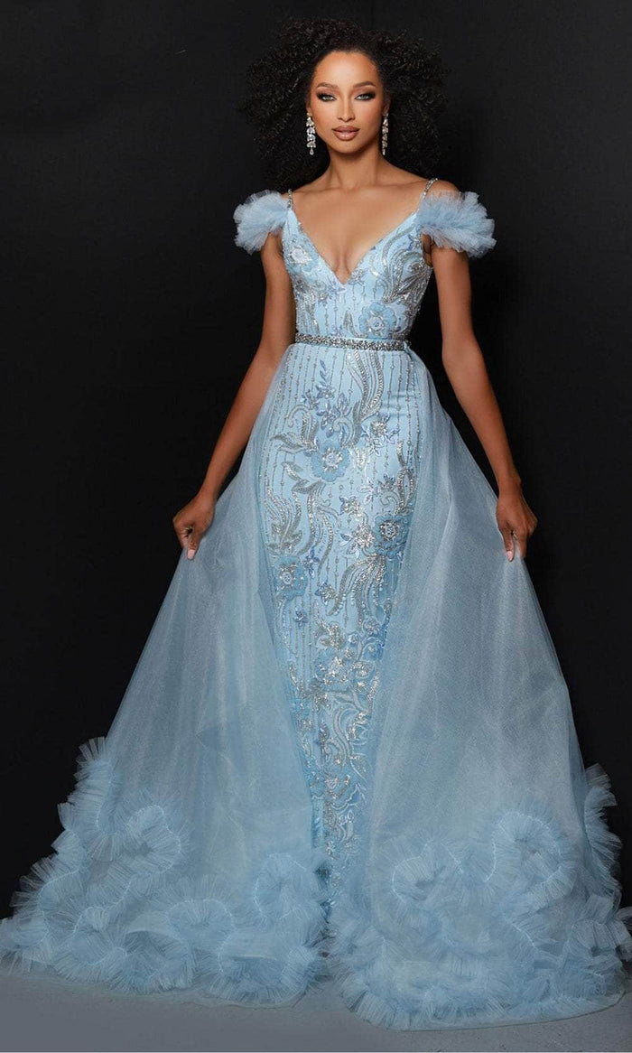 Johnathan Kayne 2828 - Cold Shoulder Sequin Prom Gown Evening Dresses 00 / Ice Blue