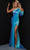 Johnathan Kayne 2830 - Asymmetric Metallic Striped Evening Dress Evening Dresses 00 / Blue-Multi