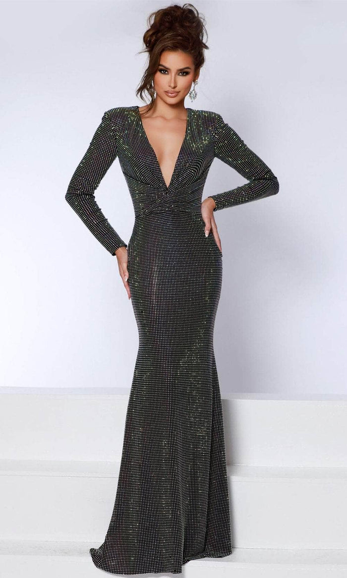 Johnathan Kayne 2901 - Beaded V-Neck Evening Dress Evening Dresses 00 / Black-Ab