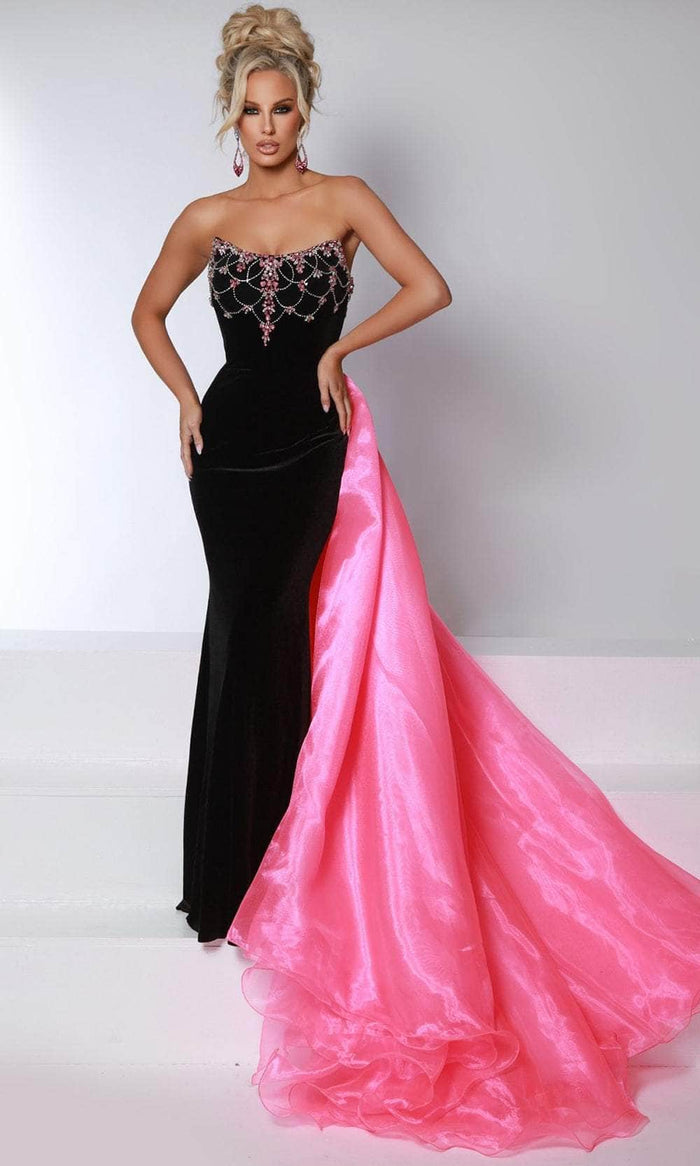 Johnathan Kayne 2945 - Contrast Overskirt Evening Gown Evening Dresses 00 / Black-Pink