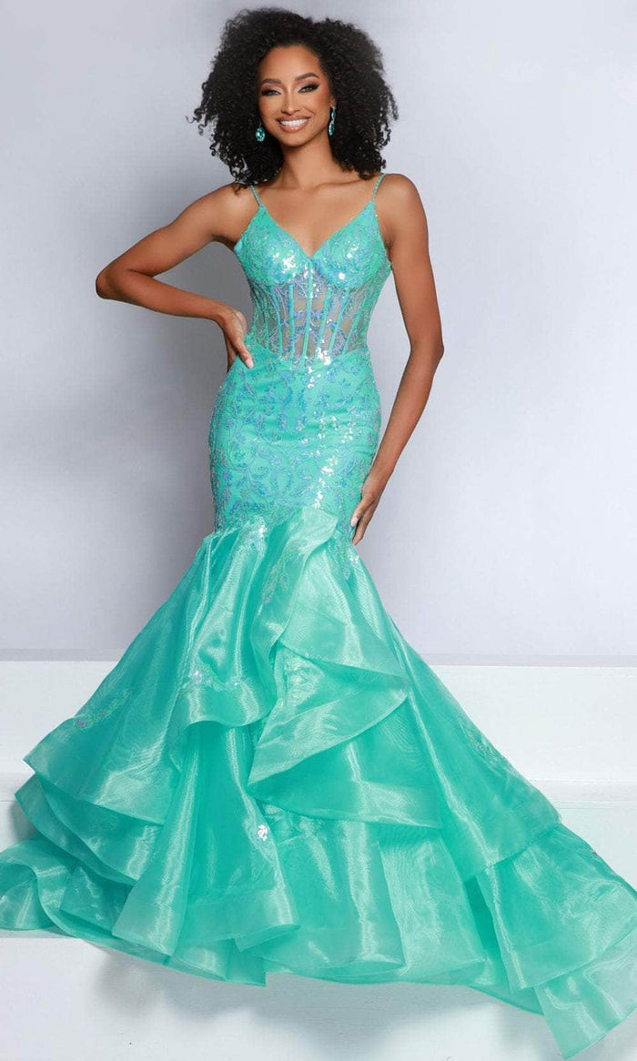 Johnathan Kayne DKS3 - Tiered Flare Evening Gown Prom Dresses 00 / Aqua