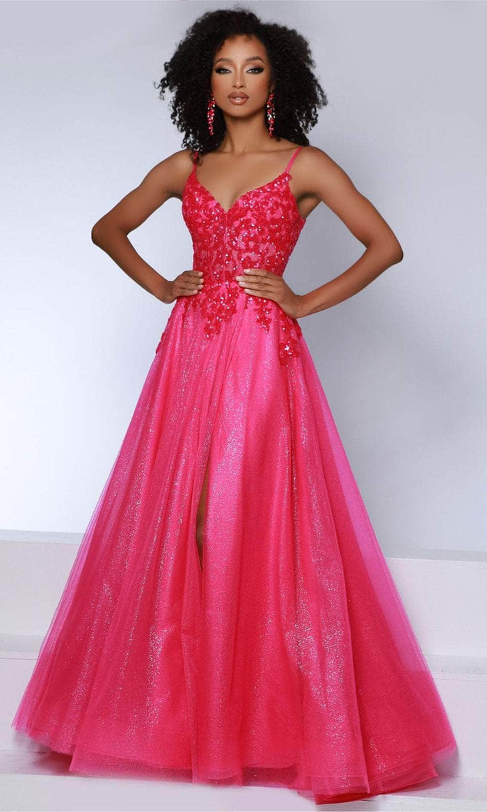 Johnathan Kayne DKS4 - Glitter Corset Evening Gown Prom Dresses 00 / Fuchsia