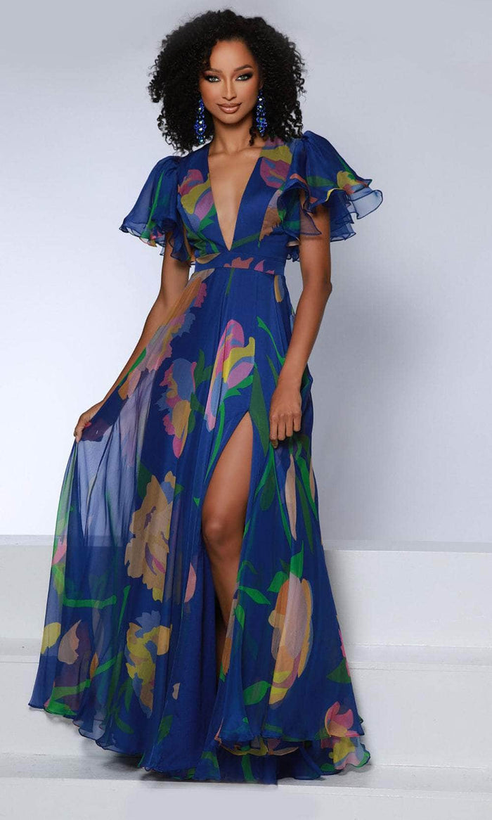 Johnathan Kayne DPO1 - Flutter Sleeve Silk Evening Gown Mother of the Bride Dresses 00 / Maitres Print