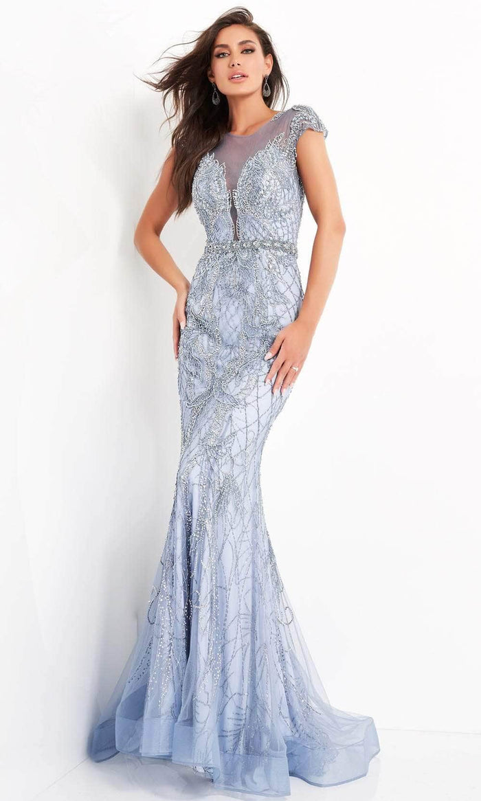 Jovani 00883SC - Illusion Mermaid Long Gown Evening Dresses 10 / Light-Blue