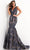 Jovani - 04585 Plunging V-Neck Mermaid Prom Gown Evening Dresses 4 / Navy