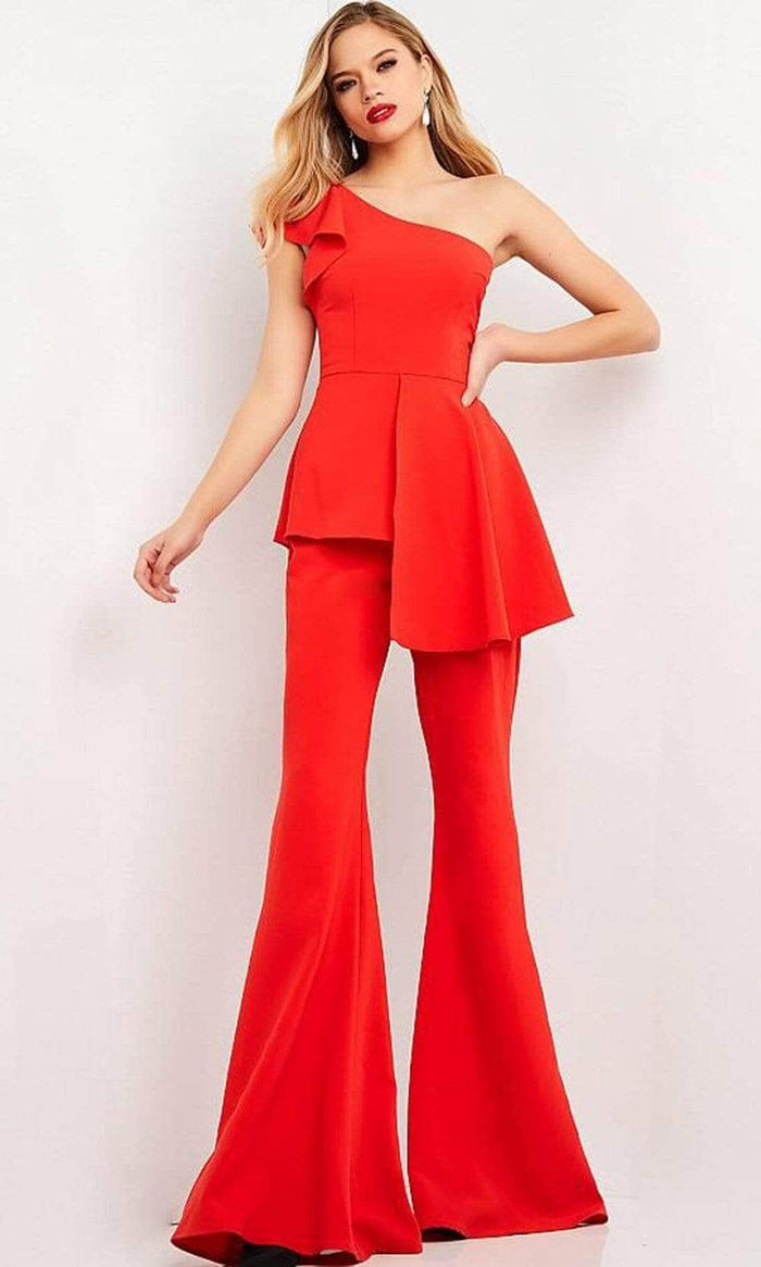 Jovani 06163SC - Peplum Style Jumpsuit Evening Dresses 8 / Red