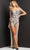 Jovani 07031SC - Fringed Shoulder Sheath Prom Gown Prom Dresses 14 / Nude/Gunmetal