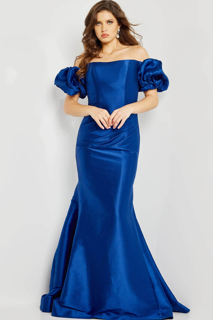 Jovani 08361 - Bubble Sleeve Off Shoulder Evening Dress Evening Dresses 00 / Indigo