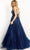 Jovani 08408SC - Glitter Plunged V-Neck Prom Gown Ball Gowns 6 / Navy