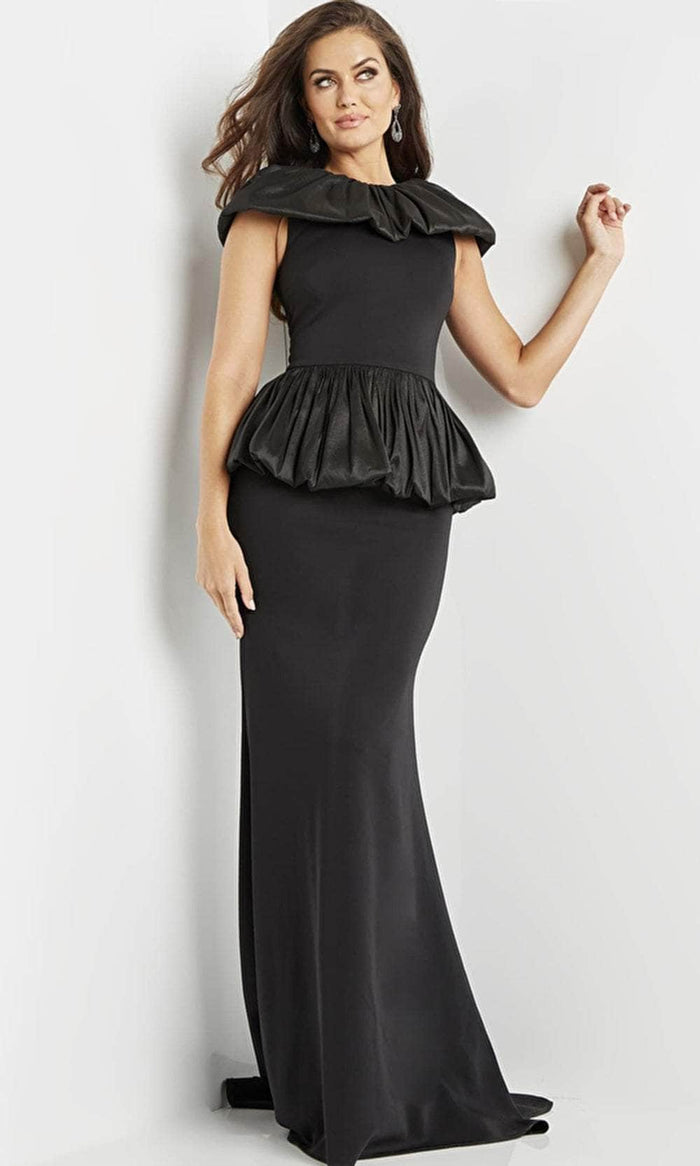 Jovani 09997SC - Ruffled Jewel Neck Evening Dress Evening Dresses 8 / Black