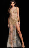 Jovani 22298 Nude Gold Beaded Illusion Dress Jovani 22298 Nude Gold Beaded  Illusion Dress