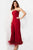 Jovani 22590 - Strapless Feather Fringes Jumpsuit 00 / Cranberry