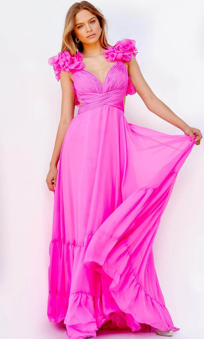 Jovani 23322SC - Sweetheart Ruffled Strap Prom Dress Prom Dresses 4 / Hot-Pink