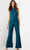 Jovani 25977 - Crisscross Halter Sleeveless Jumpsuit Formal Pantsuits 00 / Teal