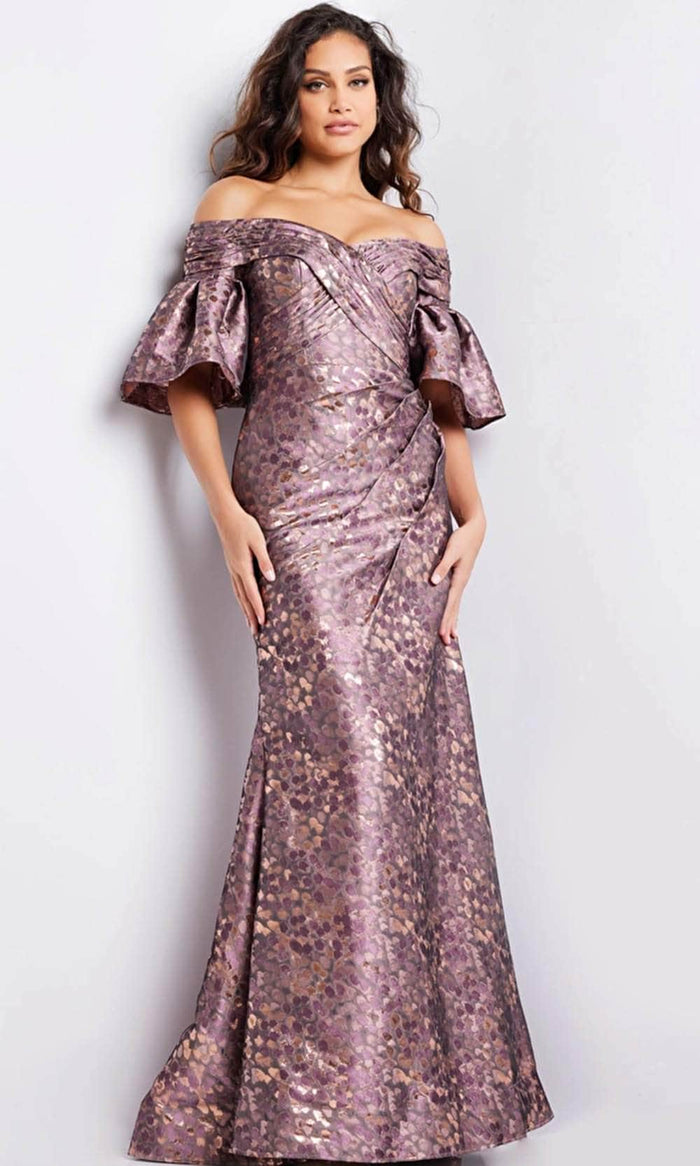 Jovani 26258SC - Printed Bell Sleeve Formal Gown Mother of the Bride Dresses 6 / Gold/Light Brown