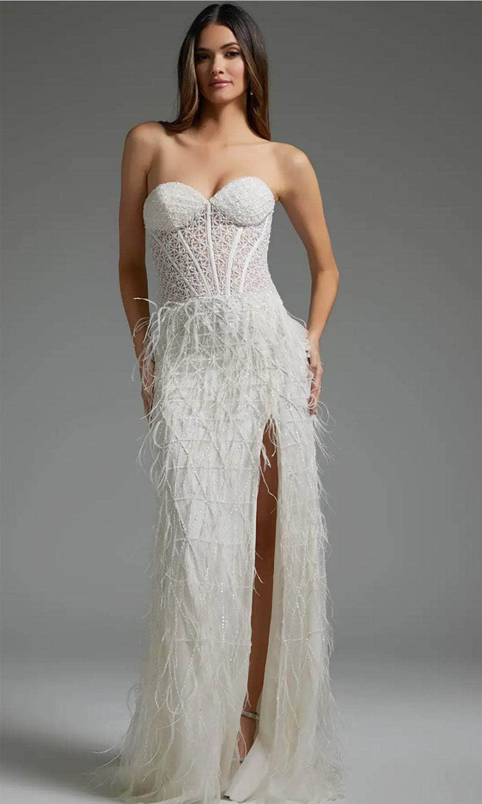 Jovani 36362 - Strapless Feather Bridal Gown Bridal Dresses 00 / Off-White