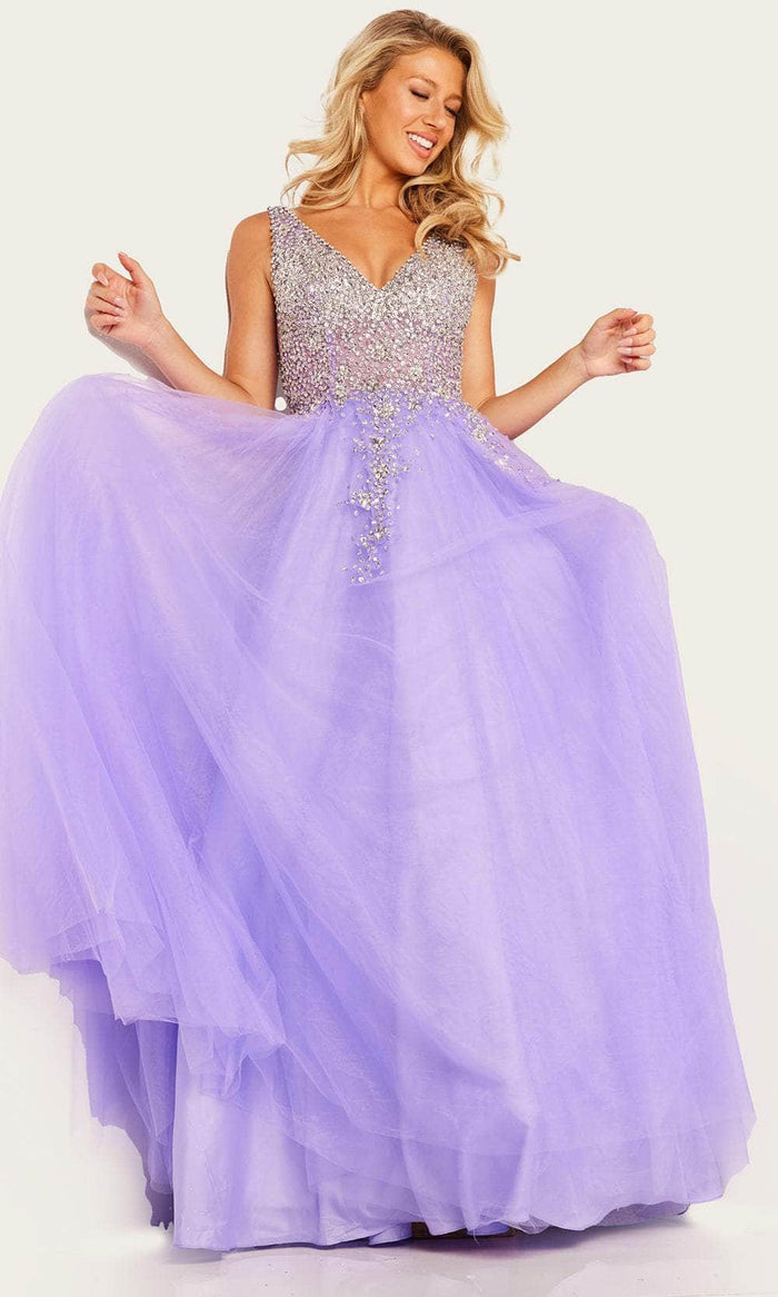 Jovani 37589 - V-Neck Sleeveless Ballgown Ball Gowns 00 / Lilac