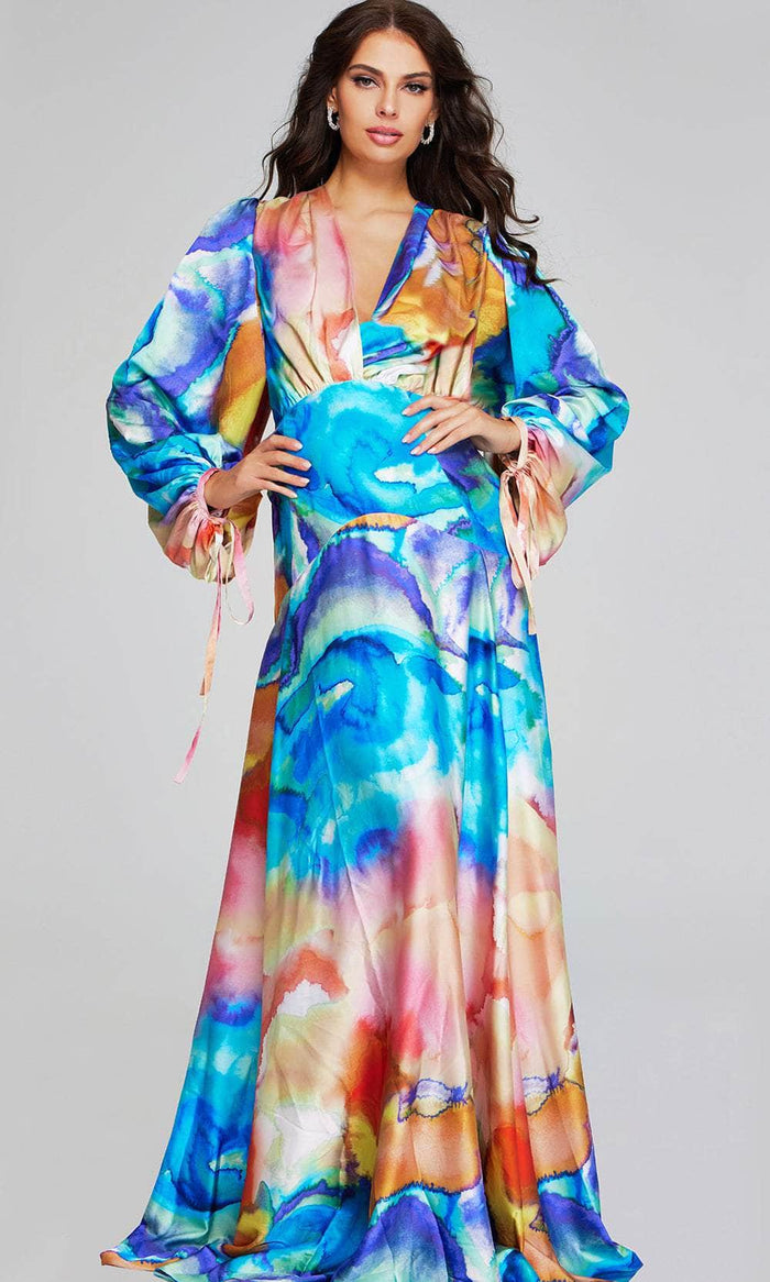 Jovani 37669 - Surplice V-Neck Multicolor Evening Gown Special Occasion Dress 00 / Multi
