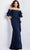 Jovani 37674SC - Ruffled Off-Shoulder Prom Gown Evening Dresses 18 / Navy