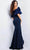 Jovani 37674SC - Ruffled Off-Shoulder Prom Gown Evening Dresses 18 / Navy