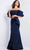 Jovani 37674SC - Ruffled Off-Shoulder Prom Gown Evening Dresses 18 / Navy