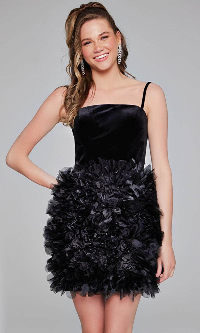 Jovani 38495 - Ruffled Skirt Sleeveless Cocktail Dress Homecoming Dresses 00 / Black