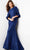 Jovani 38791SC - Asymmetric Neckline Jacquard Evening Gown Evening Dresses 12 / Navy