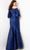 Jovani 38791SC - Asymmetric Neckline Jacquard Evening Gown Evening Dresses 12 / Navy