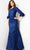 Jovani 38791SC - Asymmetric Neckline Jacquard Evening Gown Evening Dresses 12 / Navy