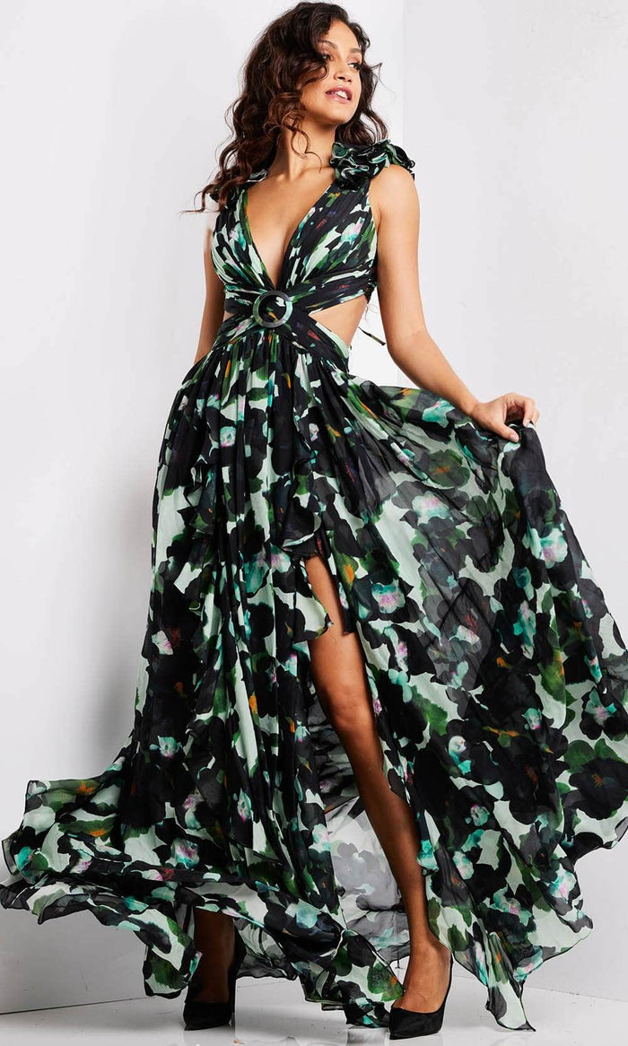 Jovani 39420 - Floral Camo Print Long Dress Evening Dresses 00 / Multi