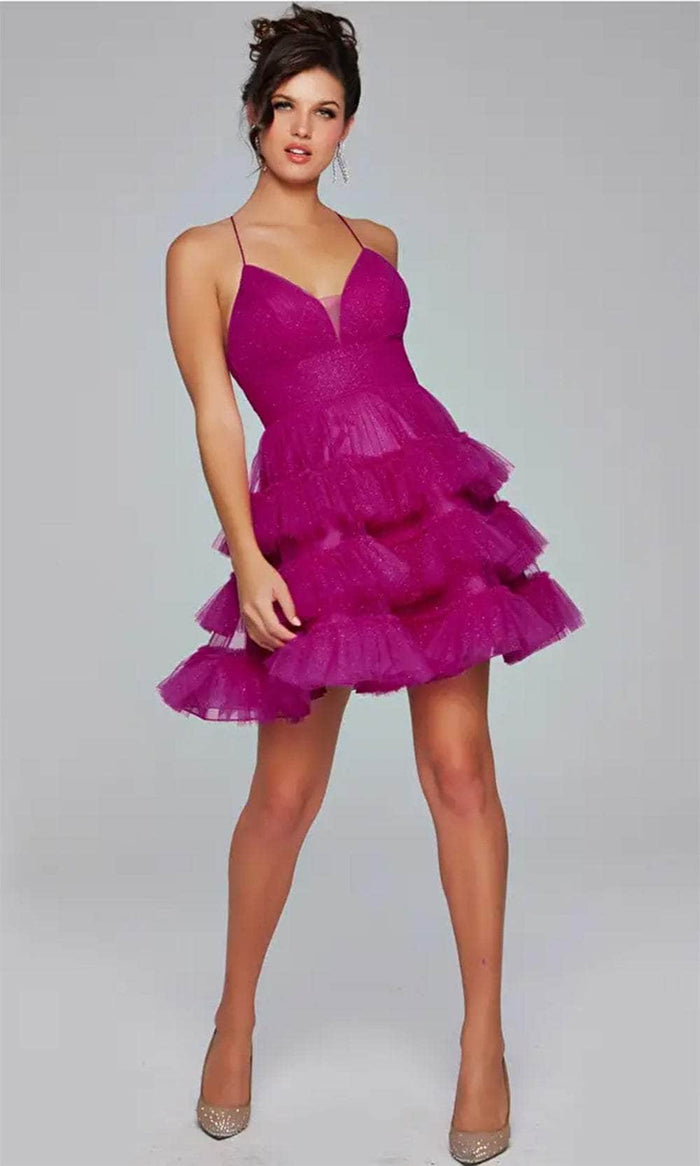 Jovani 39655 - Lace-Up Back Tiered Cocktail Dress Homecoming Dresses 00 / Fuchsia