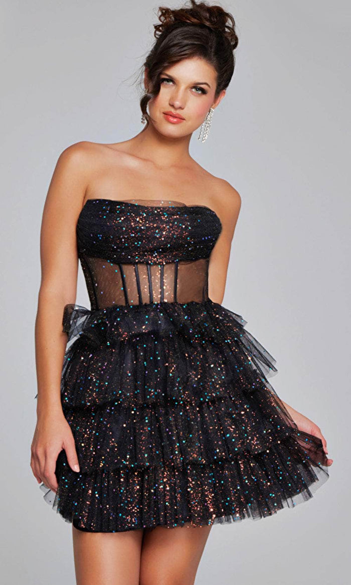 Jovani 39666 - Glitter Tulle Cocktail Dress Homecoming Dresses 00 / Black