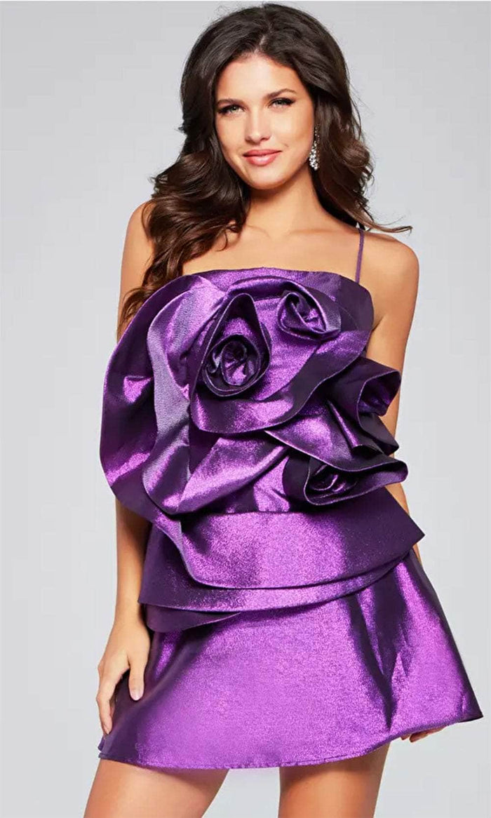 Jovani 39749 - Rose Accented Sleeveless Cocktail Dress Cocktail Dresses 00 / Purple