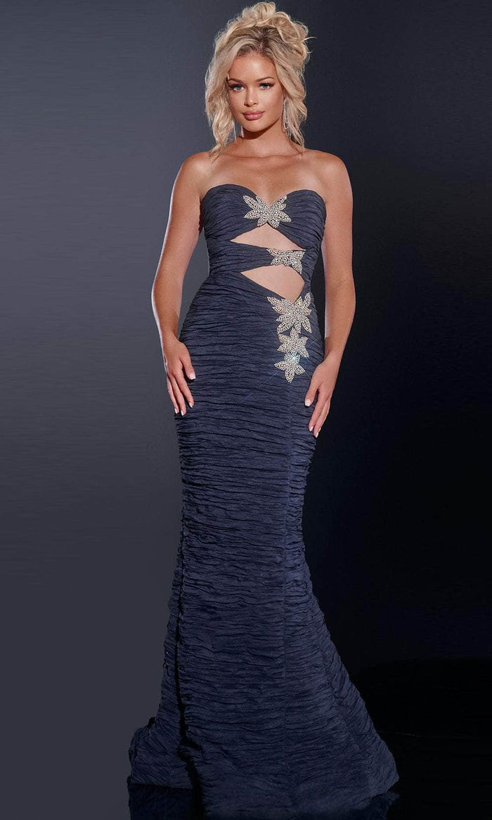 Jovani 40174 - Ruched Cutout Prom Dress Prom Dresses 00 / Navy