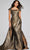 Jovani 40295 - Square Neck Gold Textured Evening Gown Special Occasion Dress 00 / Sand