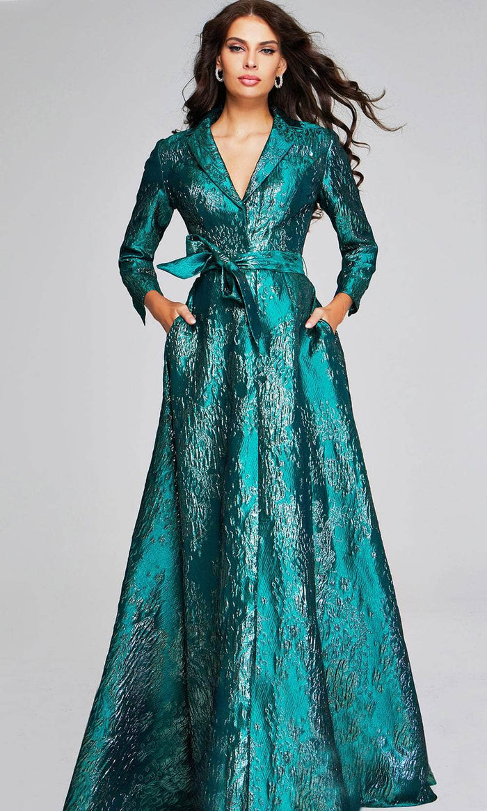 Jovani 40297 - Long Sleeve A-Line Evening Gown Special Occasion Dress 00 / Green