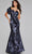 Jovani 40309 - V-Neck Floral Detailed Evening Gown Special Occasion Dress 00 / Grey Multi