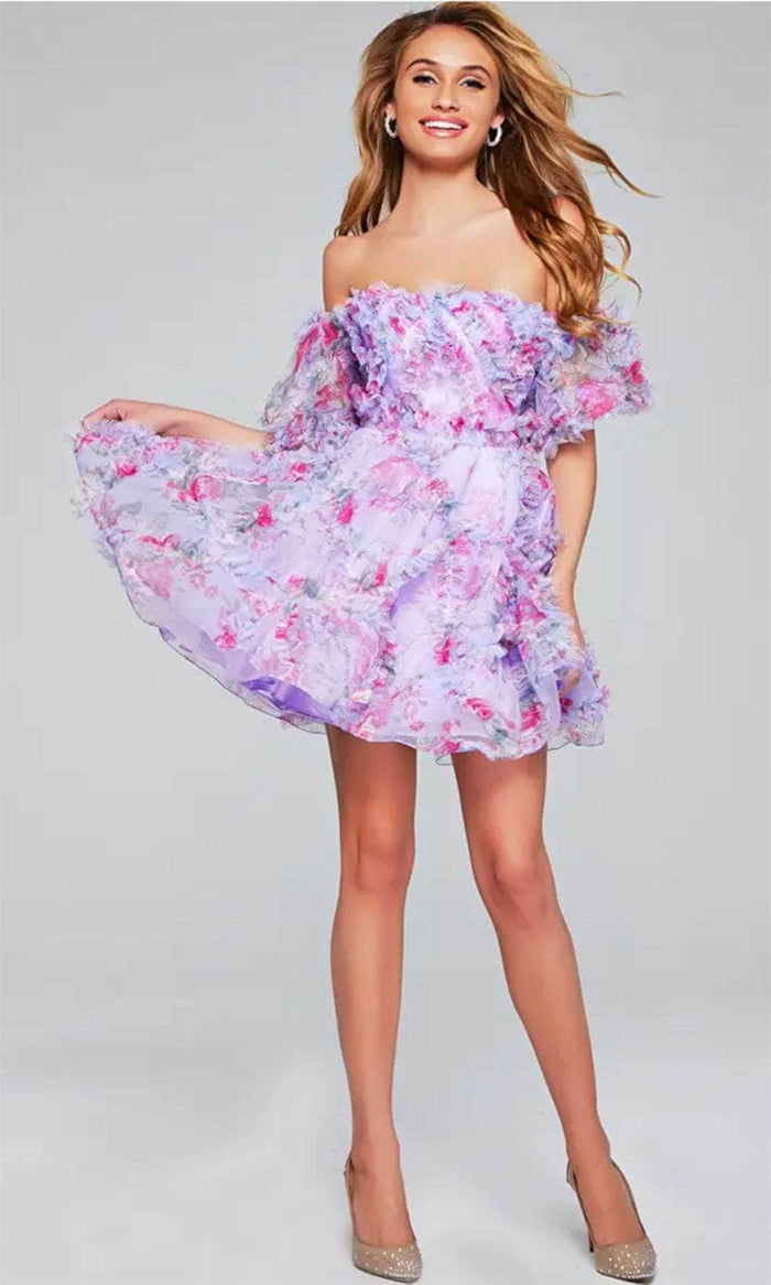 Jovani 40330 - Floral A-Line Cocktail Dress Cocktail Dresses 00 / Lilac