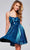 Jovani 40350 - Metallic Pleated Short Dress Homecoming Dresses 00 / Teal