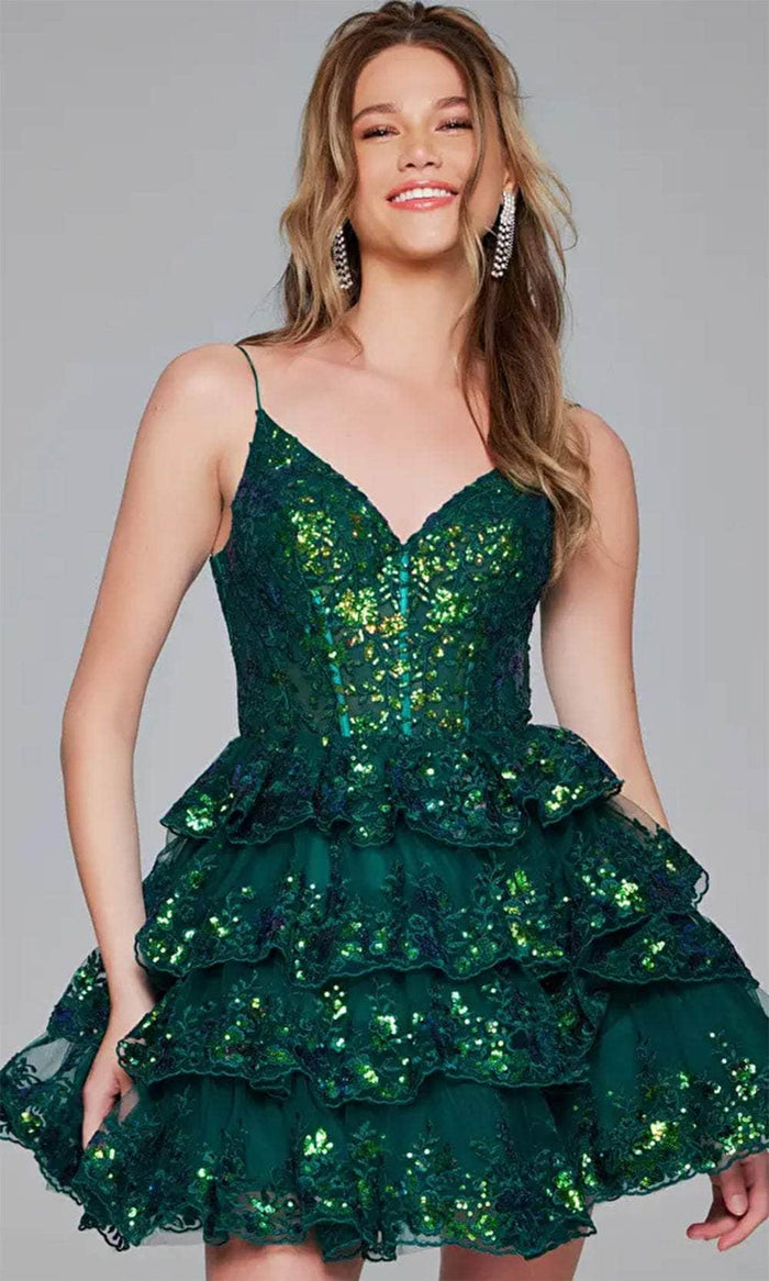 Jovani 40382 - Embroidered Sleeveless Cocktail Dress Cocktail Dresses 00 / Emerald