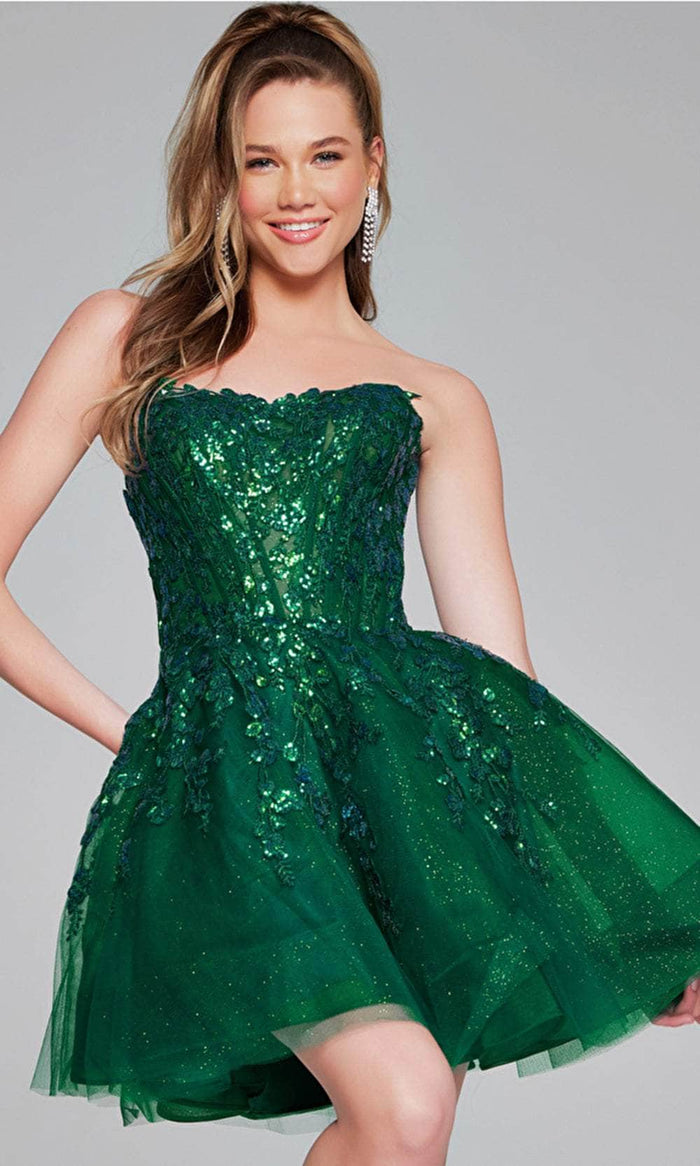 Jovani 40385 - Strapless Embroidered Cocktail Dress Homecoming Dresses 00 / Emerald