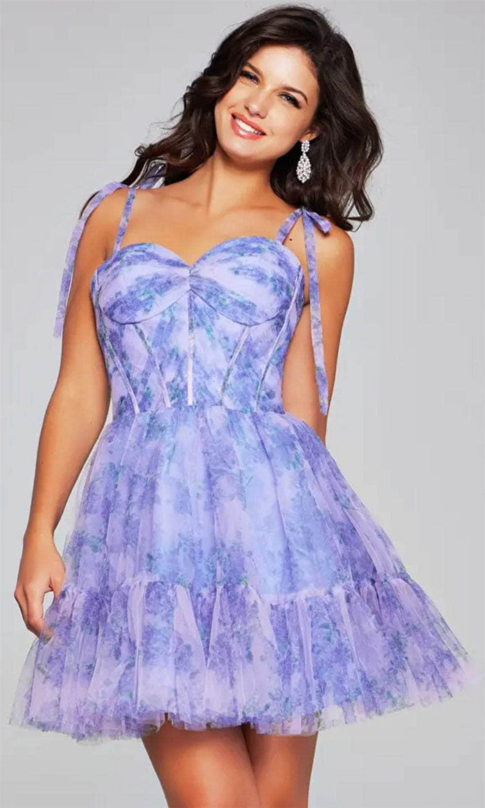 Jovani 40431 - Printed Sleeveless Cocktail Dress Homecoming Dresses 00 / Lilac