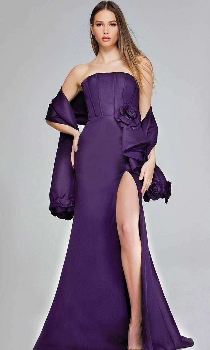 Jovani 40592 - Corset Bodice Straight Across Evening Gown Special Occasion Dress 00 / Eggplant