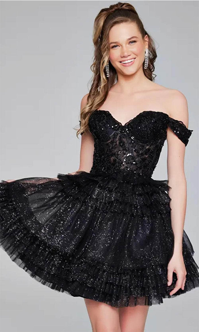 Jovani 40612 - Embellished Corset Cocktail Dress Homecoming Dresses 00 / Black