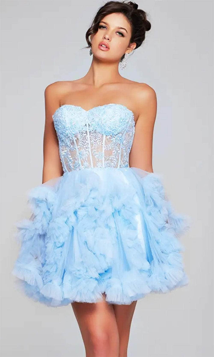 Jovani 40628 - Ruffle Detailed Cocktail Dress Homecoming Dresses 00 / Light Blue