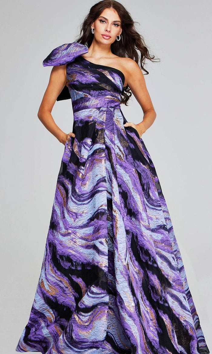 Jovani 40695 - One-Shoulder A-Line Prom Gown Special Occasion Dress 00 / Purple/Multi